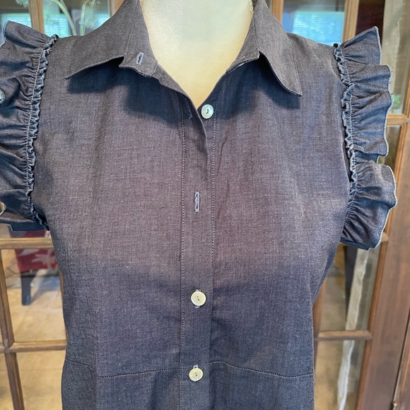 Pietro Brunelli Denim Chambray Ruffle Sleeve A-Line Maternity Dress XS - Picture 8 of 13